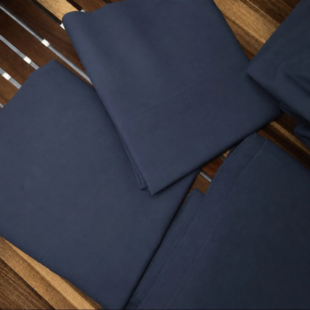 Restoration Hardware RH Italian Ultra Smooth 464TC Percale Queen Sheet Set Navy